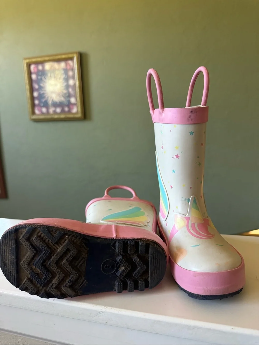Cat & Jack Pink and Cream Unicorn Wing Kids Rain Boots